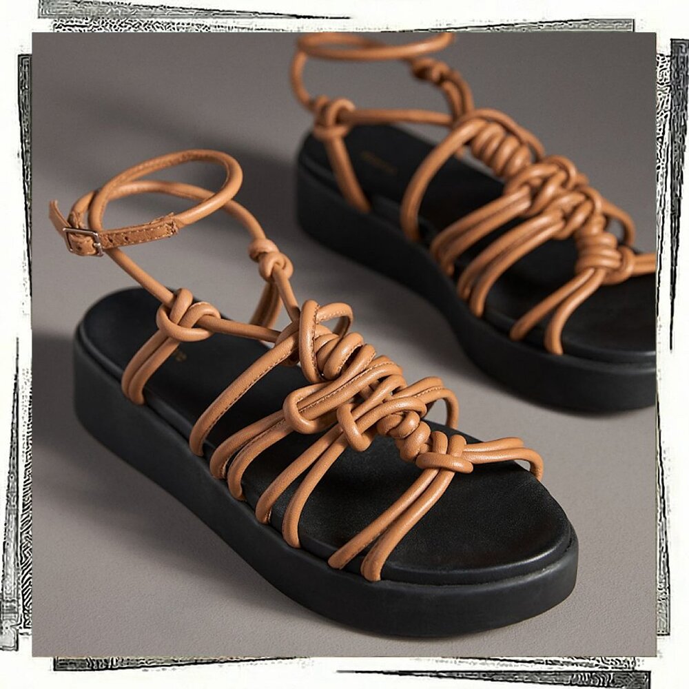 Anthropologie Tan Knotted Strap Platform Sandals